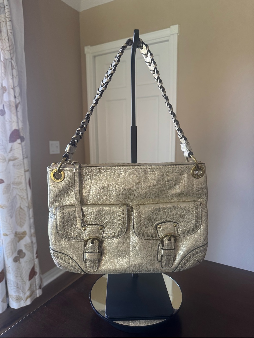 NWOT Rare Coach Poppy Whipstitch Metallic Gold Leather Braided Crossbody Purse